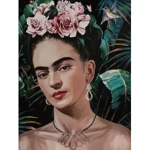 Πίνακας Σε Καμβά Μελαγχολική Φρίντα Κάλο Με Λουλούδια