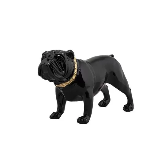 Διακοσμητικός μαύρος σκύλος μπουλντόγκ με​ χρυσό κολάρο.