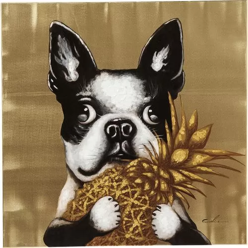 Πίνακας Σκύλος Ανανάς Χρυσός 80x80εκ.