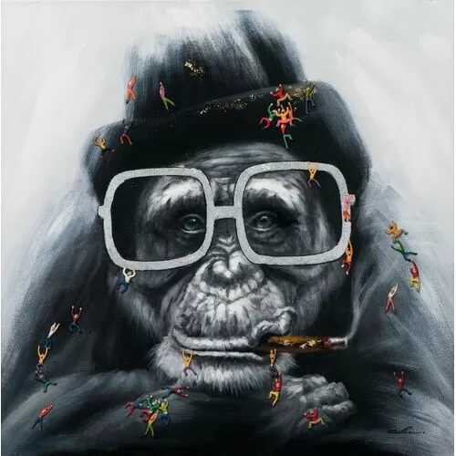 Πίνακας Σε Καμβά Μαϊμού Που Καπνίζει