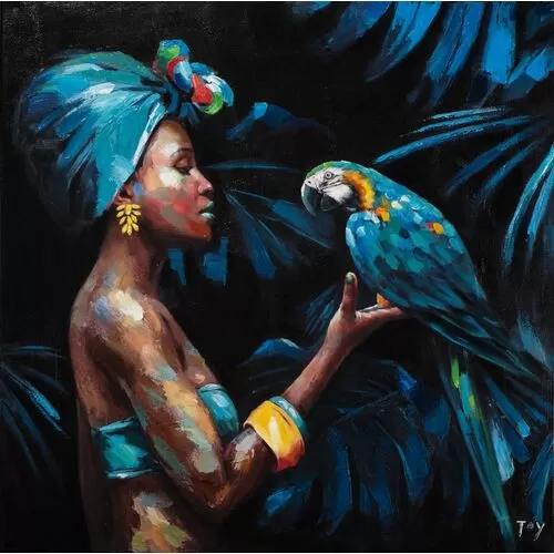 Πίνακας Γυναικά Όμορφη Με Μπλε Παπαγάλο