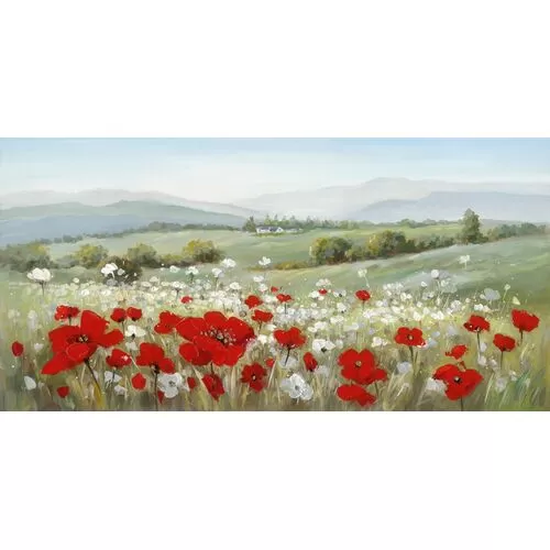Πίνακας Σε Καμβά Τοπίο Με Λευκά Και Κόκκινα Λουλούδια