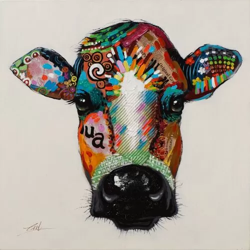 Πίνακας Σε Καμβά Πολύχρωμο Κεφάλι Αγελάδας
