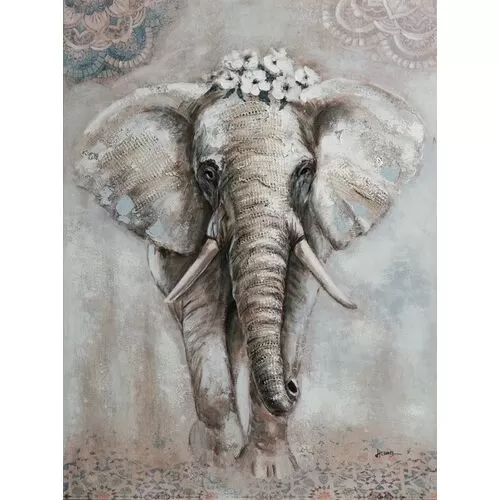 Πίνακας Σε Καμβά Ελέφαντας Με Λουλούδια