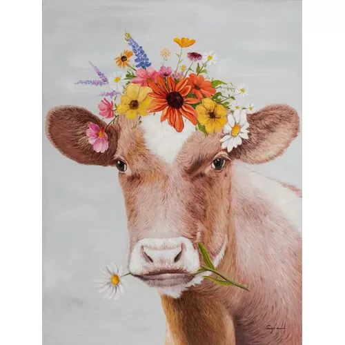Πίνακας Σε Καμβά Αγελάδα Με Στεφάνι Λουλουδιών