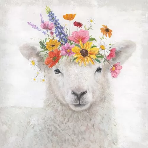 Πίνακας Σε Καμβά Πρόβατο Με Λουλούδια