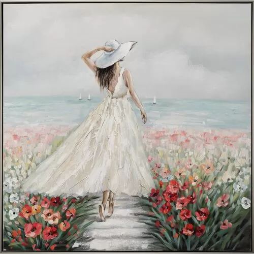 Πίνακας Σε Καμβά Κοπέλα Με Λευκά Φόρεμα Στη Θάλασσα