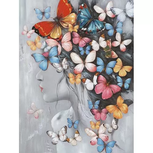 Πίνακας Σε Καμβά Όμορφη Γυναίκα Με Πεταλούδες