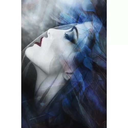 Πίνακας Γυάλινος Γυναίκα Με Μπλε Σκιές