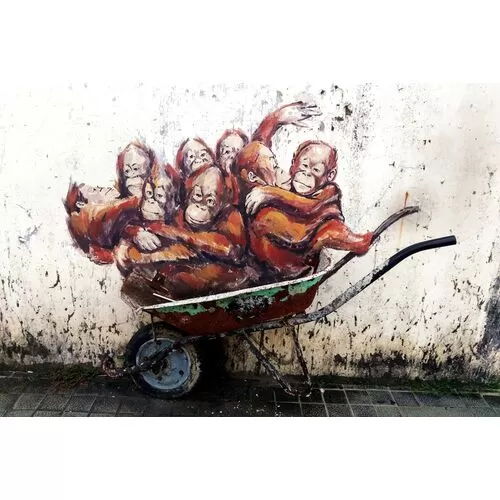 Πίνακας Γυάλινος Τέχνη Του Δρόμου Με Ουρακοτάγκους